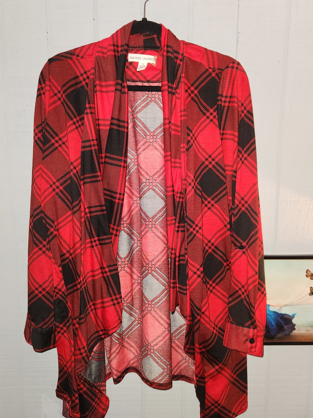 New York Laundry Red and Black Plaid Open-Front Blazer